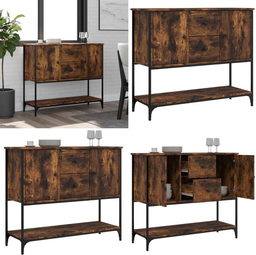 VidaXL Dressoir 100x36x85 cm bewerkt hout gerookt eikenkleurig Dressoir Dressoirs Opbergkast Wandkast