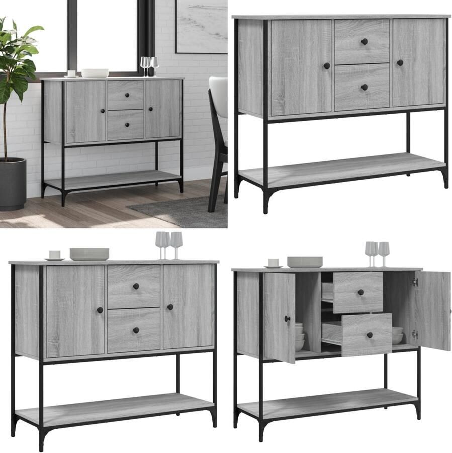 VidaXL Dressoir 100x36x85 cm bewerkt hout grijs sonoma Dressoir Dressoirs Opbergkast Wandkast