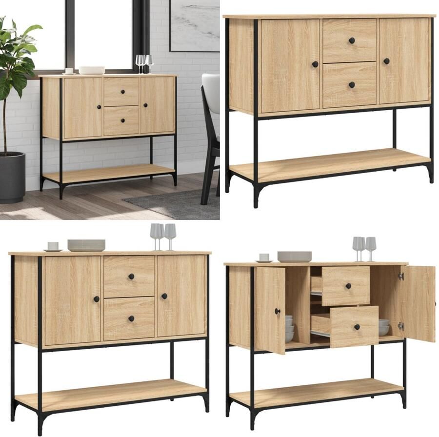 VidaXL Dressoir 100x36x85 cm bewerkt hout sonoma eikenkleurig Dressoir Dressoirs Opbergkast Wandkast