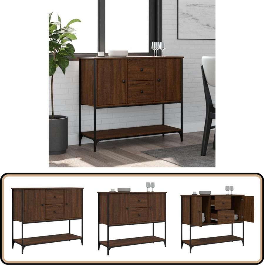 VidaXL Dressoir 100x36x85 cm Bruin Eikenkleur Dressoir Houten Dressoir Vintage Dressoir Landelijk Dressoir Opbergkast - Foto 2