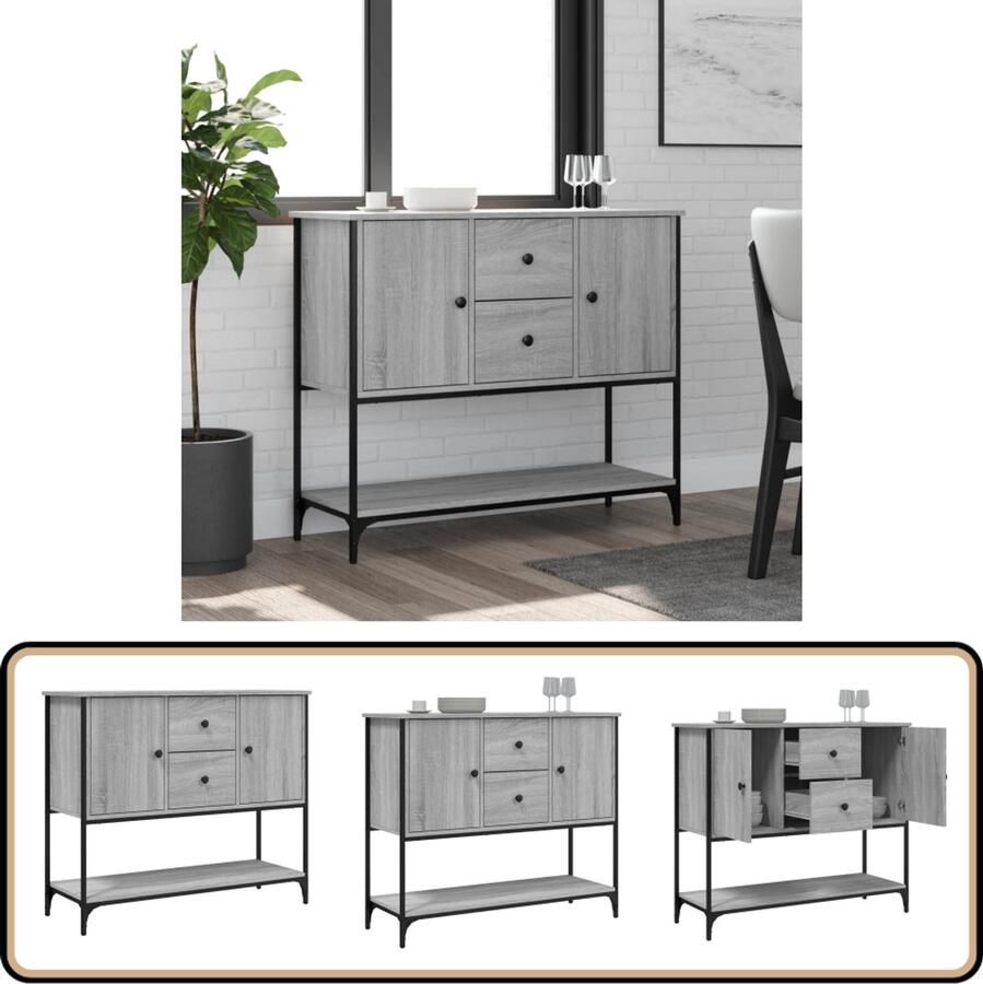 VidaXL Dressoir 100x36x85 cm Grijs Sonoma Eiken Dressoir Klassiek Meubel Grijze Eiken Houten Dressoir Opbergkast - Foto 2