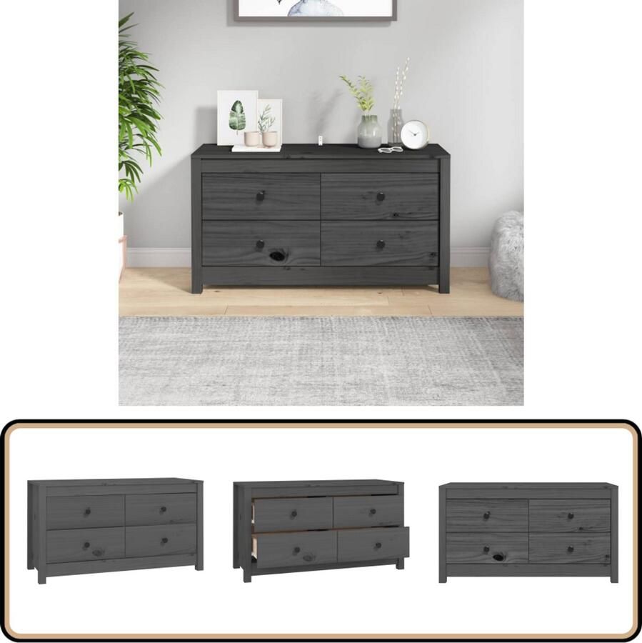VidaXL Dressoir 100x40x54 cm Grenenhout Grijs Dressoir Grenoble Hout Kamermeubilair Opbergkast Vintage Dresser