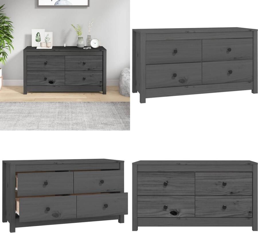 VidaXL Dressoir 100x40x54 cm massief grenenhout grijs Wandkast Wandkasten Kast Buffetkast