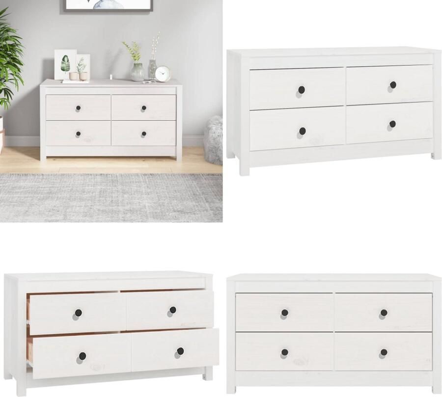 VidaXL Dressoir 100x40x54 cm massief grenenhout wit Wandkast Wandkasten Kast Buffetkast