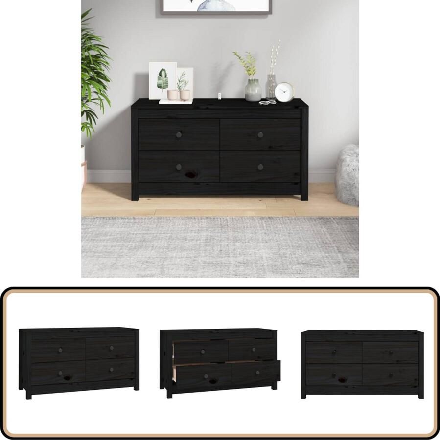 VidaXL Dressoir Zwart Massief Grenenhout 100x40x54 cm Dressoir Houten Dressoir Grenenhouten Dressoir Black Dresser Vintage Dressoir