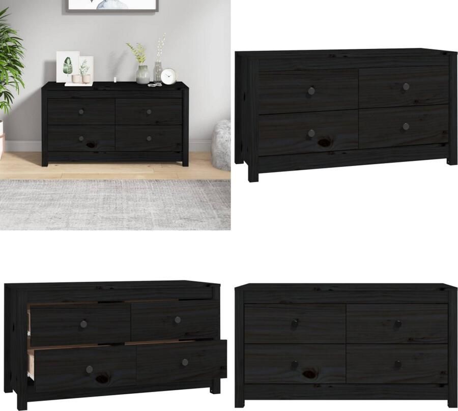 VidaXL Dressoir 100x40x54 cm massief grenenhout zwart Wandkast Wandkasten Kast Buffetkast