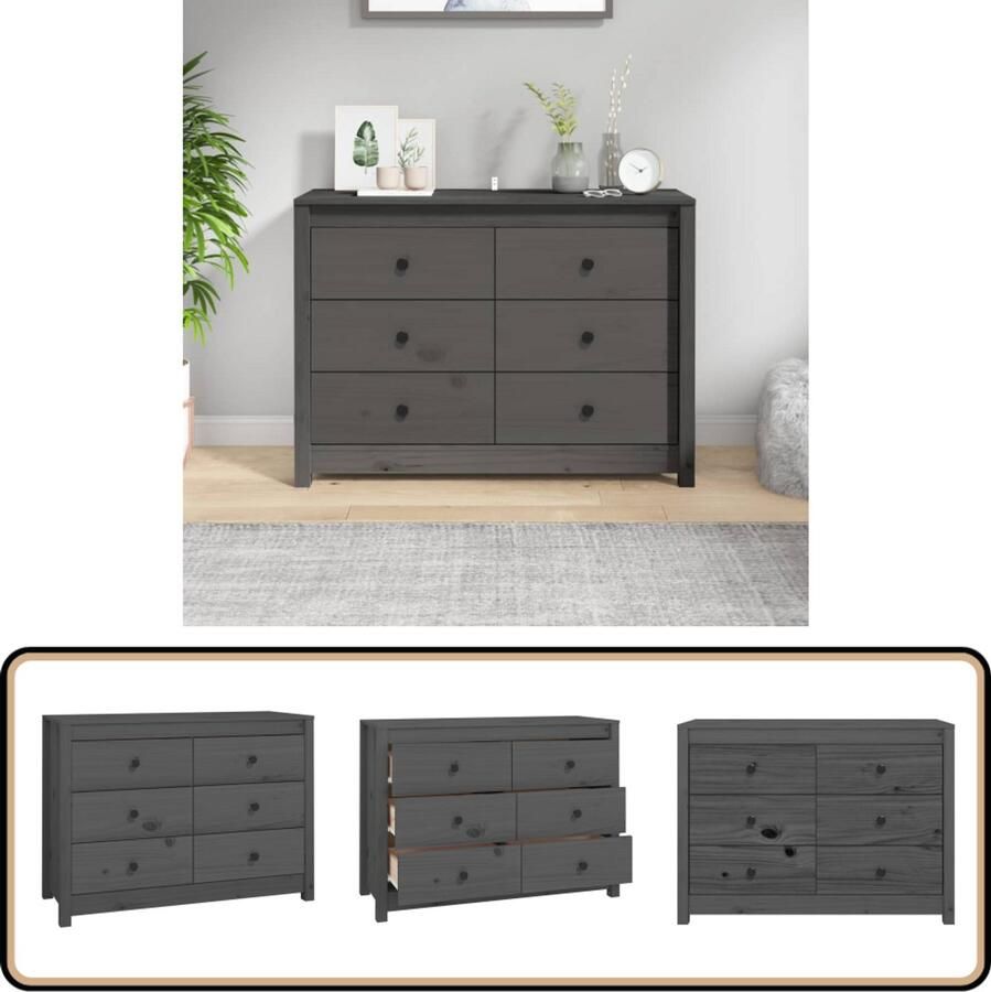 VidaXL Dressoir 100x40x72 cm Massief Grenen Grijs Dressoir Grenoble Hout Grijze Kast Opbergkast Salontafel - Foto 3