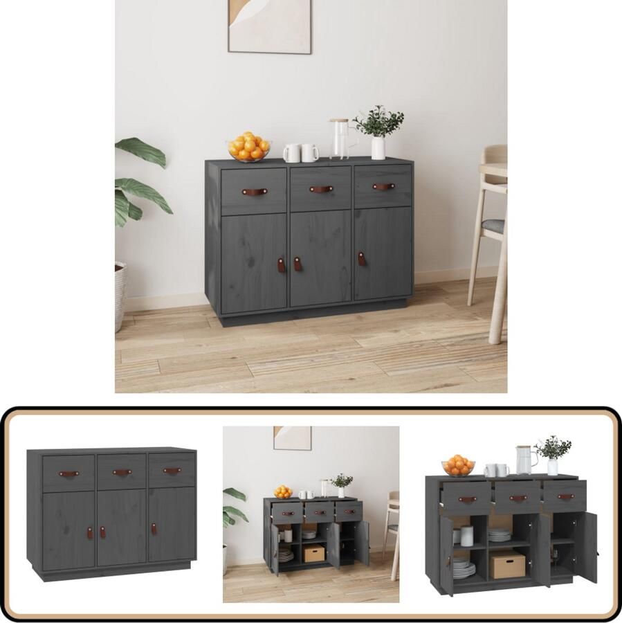 VidaXL Dressoir 100x40x75 cm Massief Grenenhout Grijs Dressoir Houten Dressoir Grenoble Hout Vintage Dressoir Kamerinrichting - Foto 2