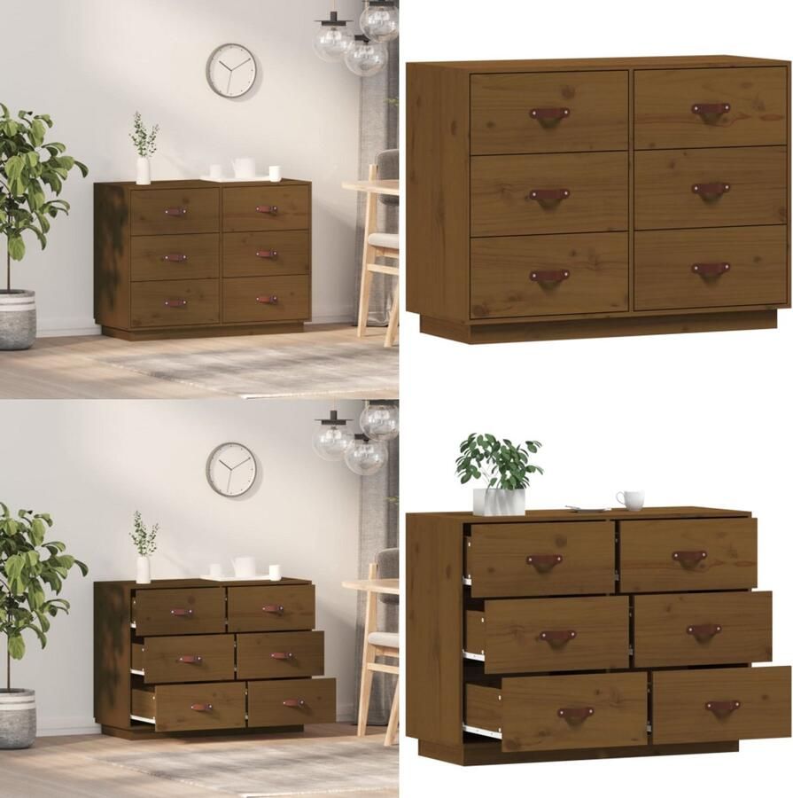 VidaXL Dressoir 100x40x75 cm massief grenenhout honingbruin Dressoir Dressoirs Kast Wandkast