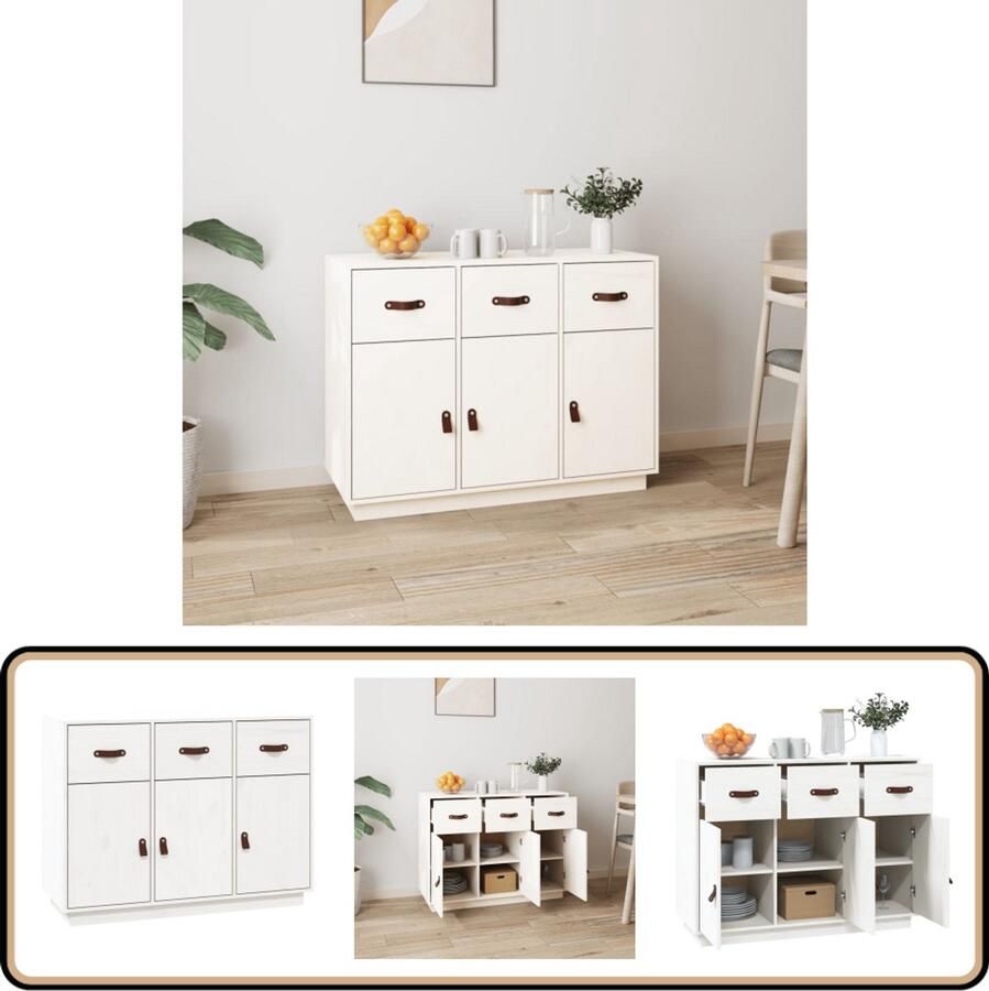 VidaXL Dressoir Wit Massief Grenenhout 100x40x75 cm Dressoir Kast Grenoble Hout Wit Vintage
