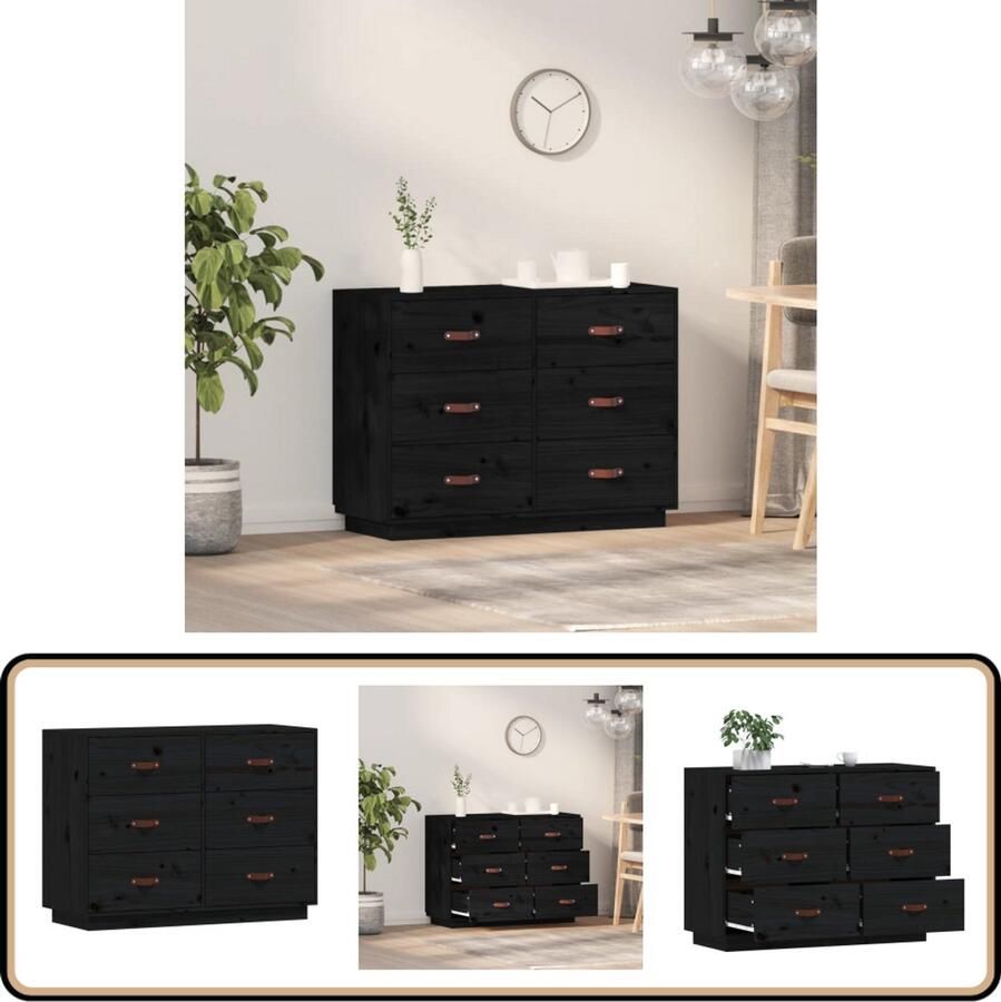 VidaXL Dressoir 100x40x75 cm Massief Grenen Zwart Dressoir Massief Hout Grenenhouten Dressoir Zwarte Dressoir Vintage Dressoir