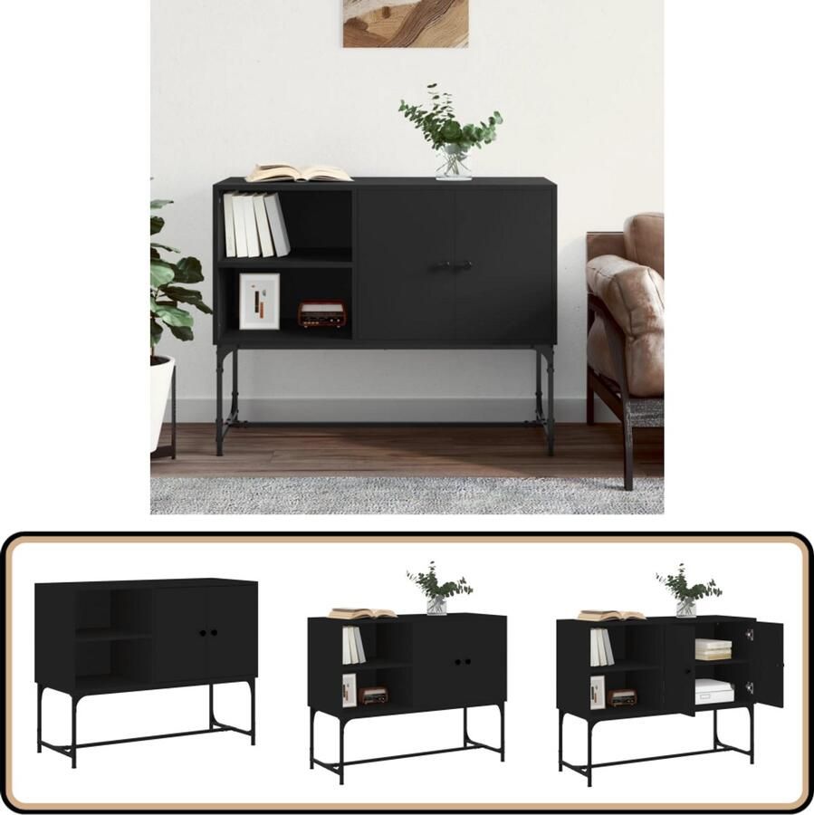 VidaXL Dressoir 100x40x79 5 cm Bewerkt Hout Zwart Industriele Dressoir Houten Dressoir Z Blauw Dressoir Kast Met Deuren Opbergdressoir