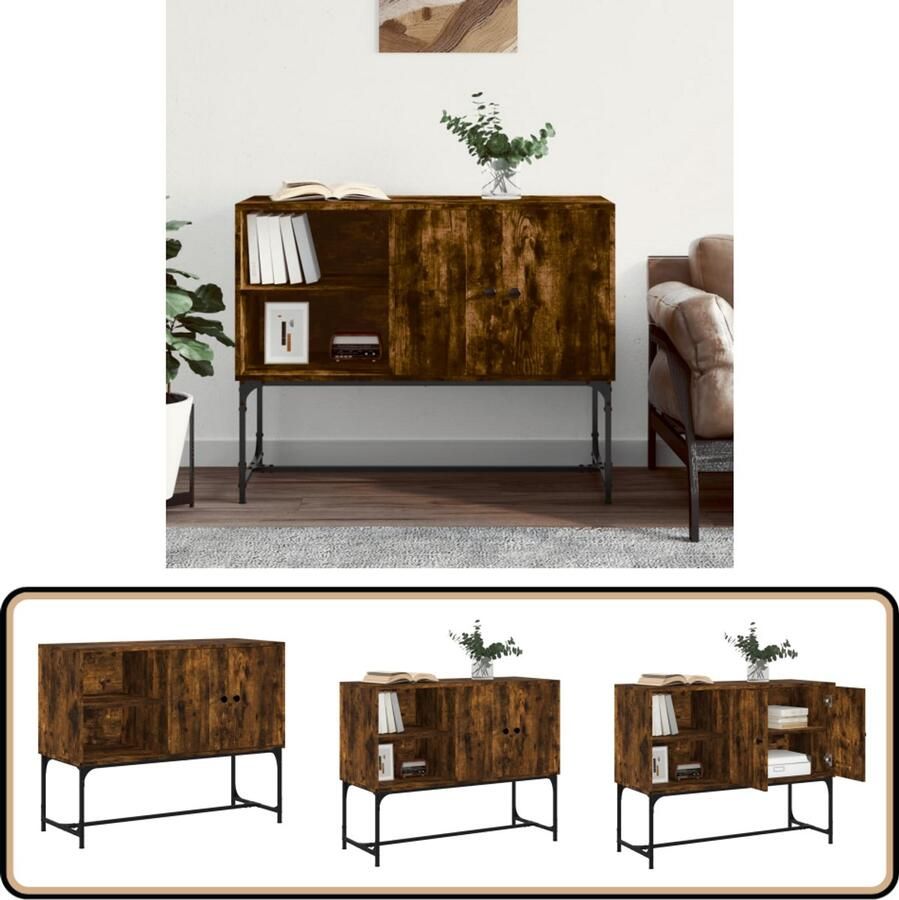 VidaXL Dressoir 100x40x79 5 cm Gerookt Eiken Industriele Dressoir Houten Dressoir Vintage Dressoir Kast Met Deuren Opbergkast - Foto 2