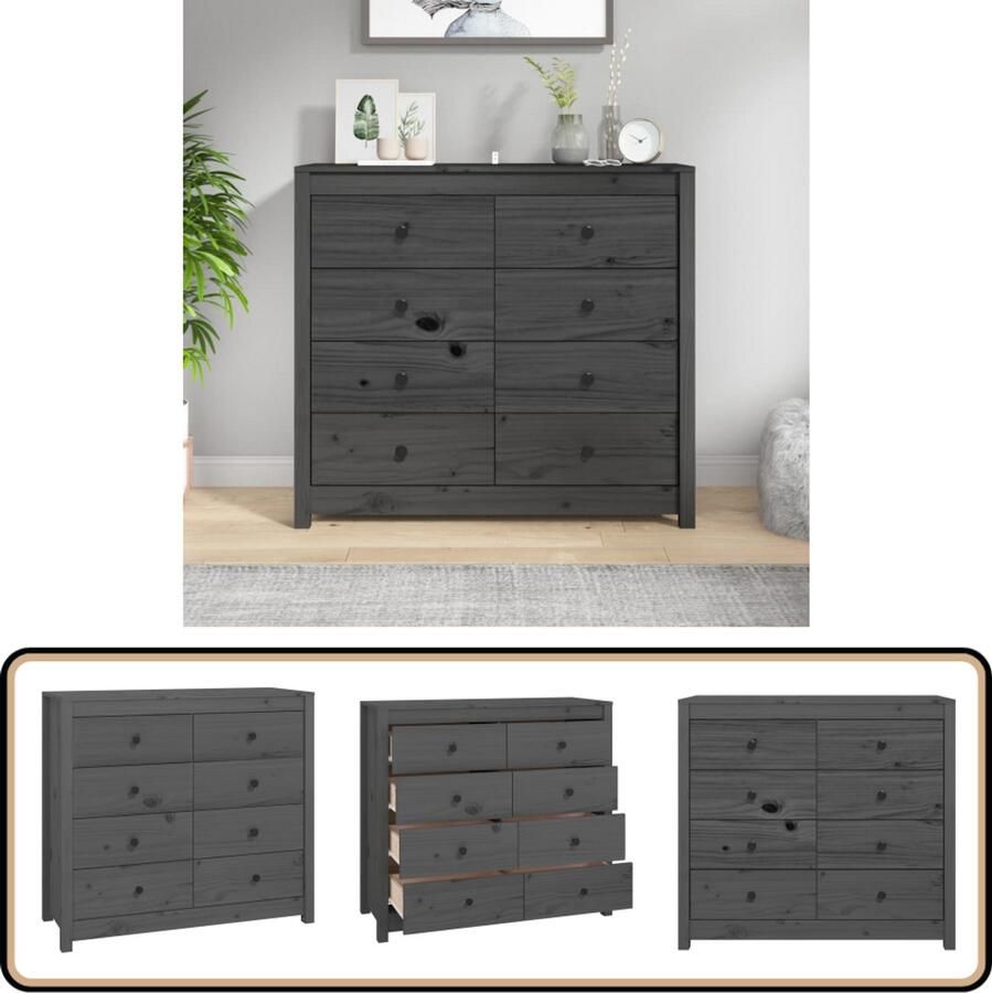 The Living Store Dressoir 100x40x90 cm massief grenenhout grijs Dressoir Grenoble Hout Kamerinrichting Opbergruimte Vintage Stijl