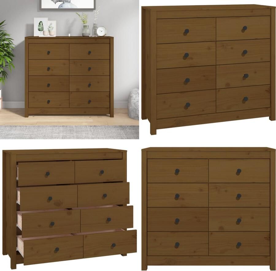 VidaXL Dressoir 100x40x90 cm massief grenenhout honingbruin Wandkast Wandkasten Kast Buffetkast