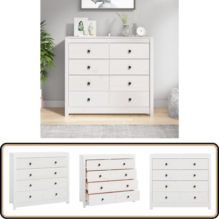 VidaXL Dressoir 100x40x90 cm Grenenhout Wit Dressoir Houten Dressoir Grenenhouten Dressoir Witte Dressoir Salontafel