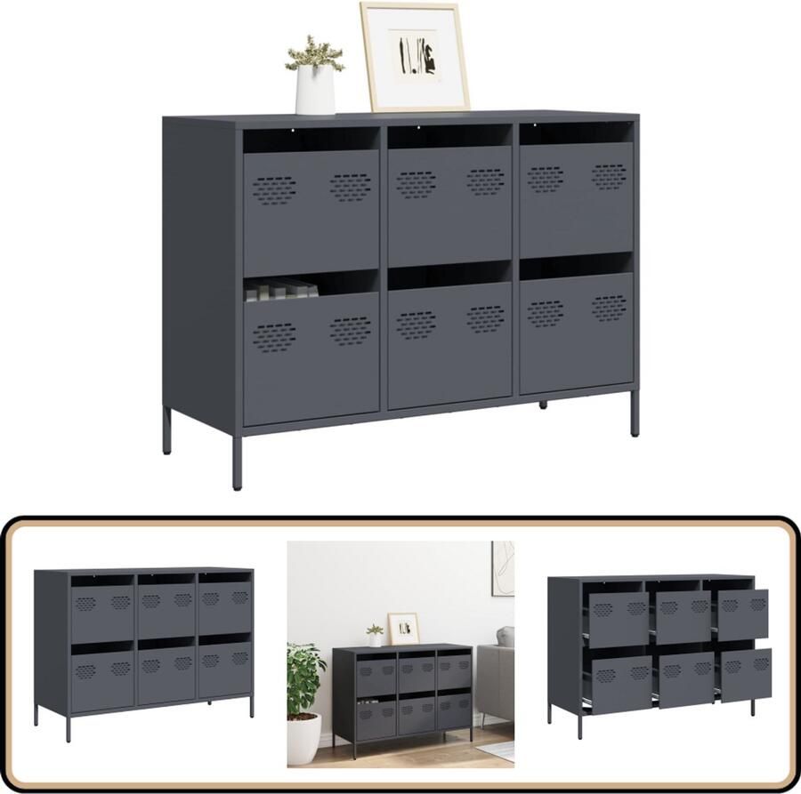 VidaXL Dressoir 101 5x39x73 5 cm staal antraciet Dressoir Tv-meubel Salontafel Bergruimte Metaaldraad