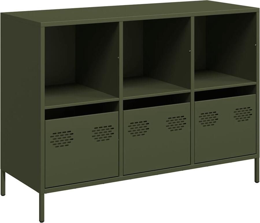 VidaXL Stijlvol Dressoir Olijfgroen Staal 101 5x39x73 5 cm Dressoir Vintage Dressoir Houten Dressoir Salontafel Tv Tafel
