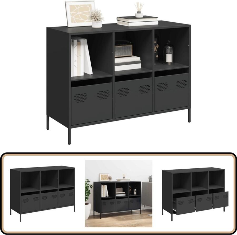 VidaXL Dressoir 101 5x39x73 5 cm Zwart Staal Dressoir Zwarte Dressoir Staaldressoir Opbergmeubel Salontafel