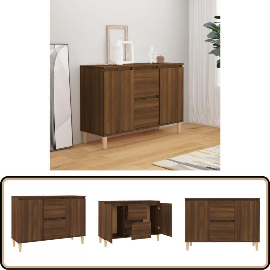VidaXL Dressoir 101x35x70 cm Bruin Eiken Hout Dressoir Kast Houten Dressoir Bruine Eiken Opbergruimte - Foto 2