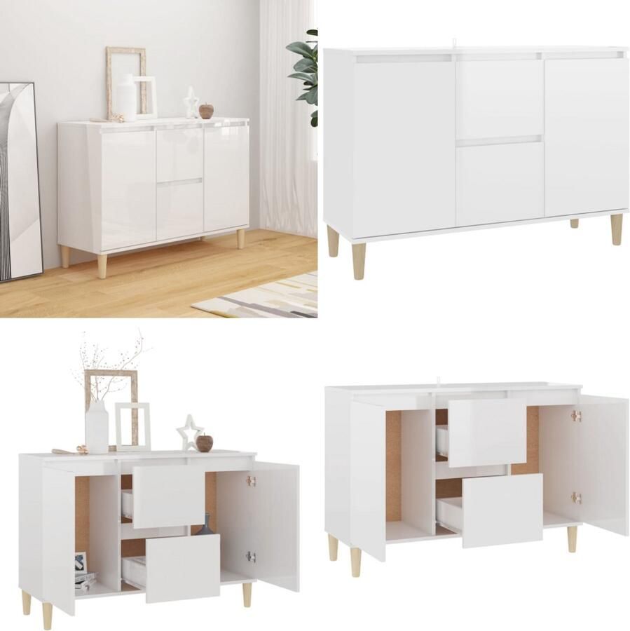 VidaXL Dressoir 101x35x70 cm bewerkt hout hoogglans wit Dressoir Dressoirs Zijkast