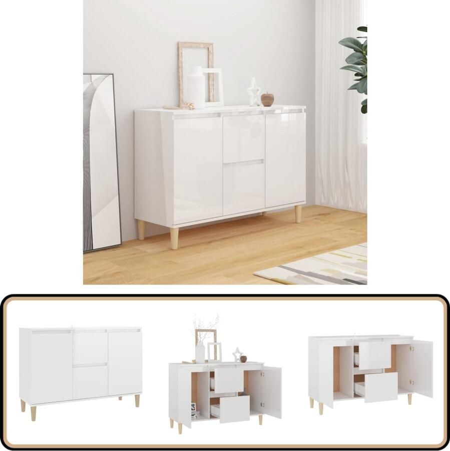 VidaXL Dressoir Hoogglans Wit 101x35x70 cm Dressoir Commode Meubilair Salontafel Opslagruimte