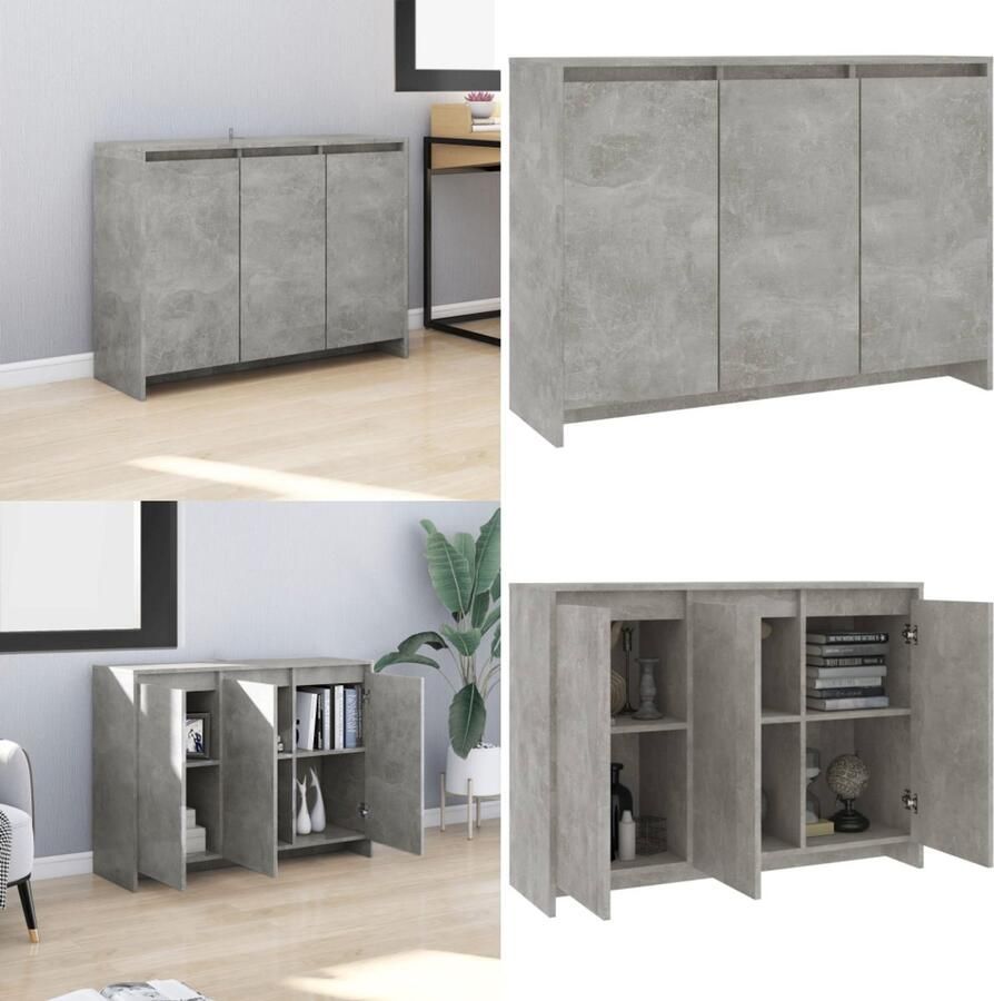 VidaXL Dressoir 102x33x75 cm bewerkt hout betongrijs Dressoir Dressoirs Kast Opbergkast