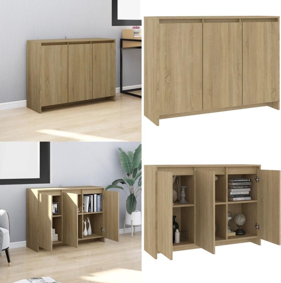 VidaXL Dressoir 102x33x75 cm bewerkt hout sonoma eikenkleurig Dressoir Dressoirs Kast Opbergkast