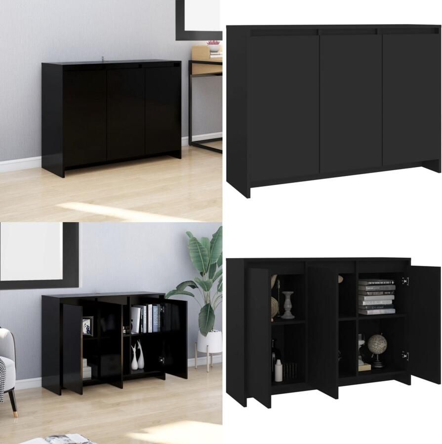 VidaXL Dressoir 102x33x75 cm bewerkt hout zwart Dressoir Dressoirs Kast Opbergkast