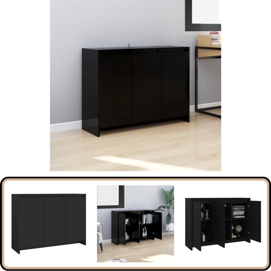 VidaXL Dressoir 102x33x75 cm Zwart Bewerkt Hout Dressoir Bijzettafel Salontafel Opbergkast Tv-meubel - Foto 2