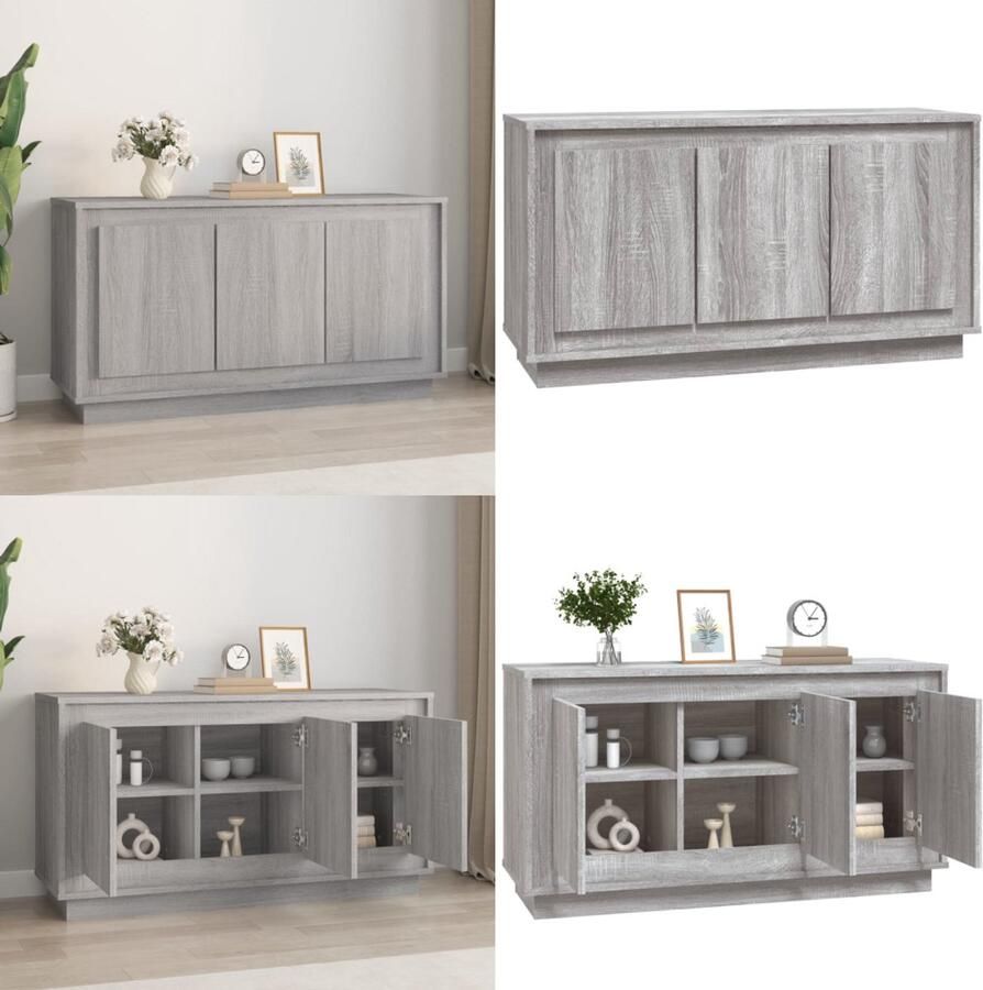 The Living Store Dressoir 102x35x55 cm bewerkt hout grijs sonoma eikenkleurig Dressoir Houten Dressoir Grijze Dressoir Vintage Dressoir Salontafel