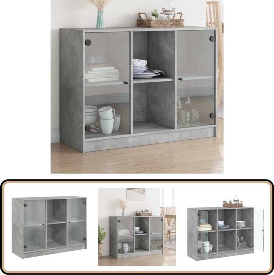 VidaXL Dressoir 102x37x75 5 cm 6 vakken Betongrijs Dressoir Bijzetkast Opbergkast Houten Kast Betonnen Kast - Foto 2