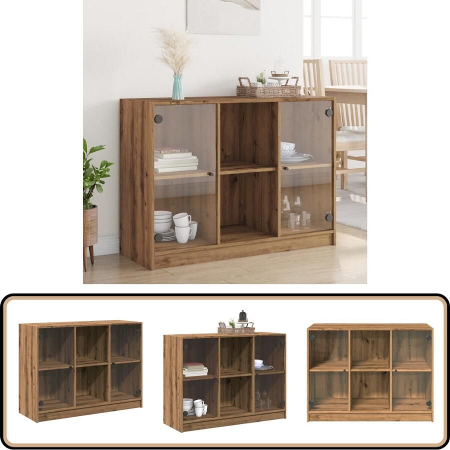 The Living Store Dressoir 102x37x75 5 cm bewerkt hout artisanaal eikenkleurig Dressoir Houten Dressoir Opbergmeubel Salontafel Livingroom Meubels - Foto 2