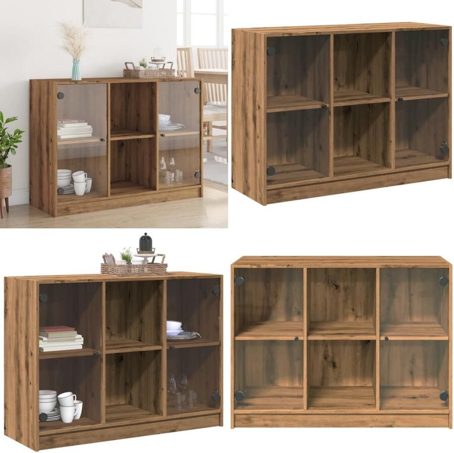 VidaXL Dressoir 102x37x75 5 cm bewerkt hout artisanaal eikenkleurig Dressoir Dressoirs Opbergkast Wandkast