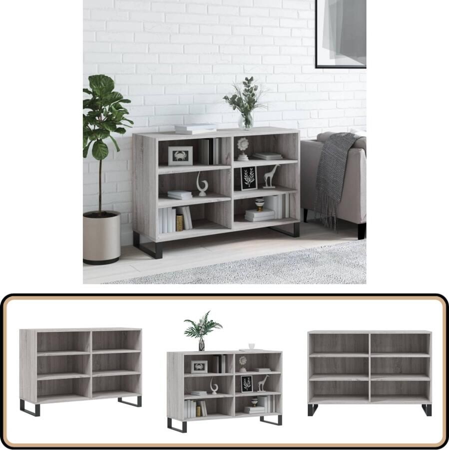 VidaXL Dressoir 6 schappen grijs eiken 103 5x35x70cm Dressoir Industrieel Design Grijze Eiken Kleur Opbergkast Salontafel - Foto 3