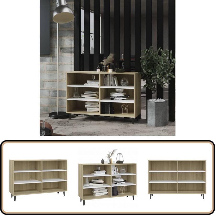 VidaXL Dressoir 6 Schappen Wit en Sonoma Eiken Dressoir Industrieel Design Salontafel Houten Dressoir Tv Tafel