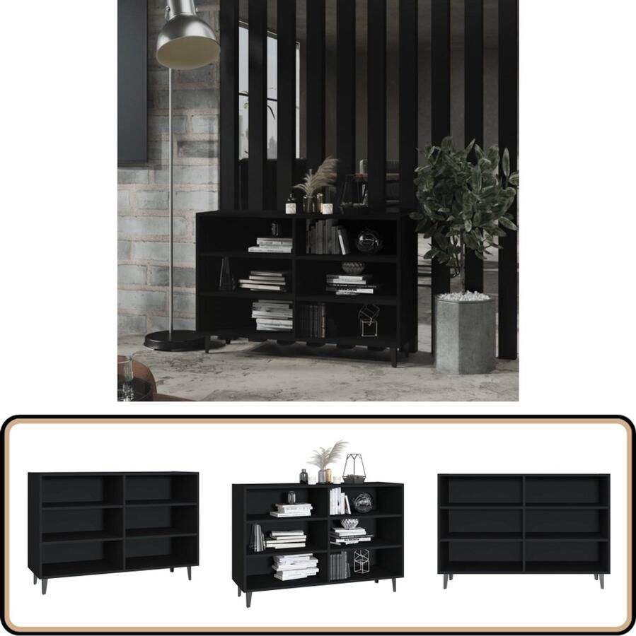 VidaXL Dressoir Zwart 103 5x35x70 cm 6 Schappen Industriele Boekenkast Houten Boekenkast Zwarte Boekenkast Vintage Boekenkast Tv Stand