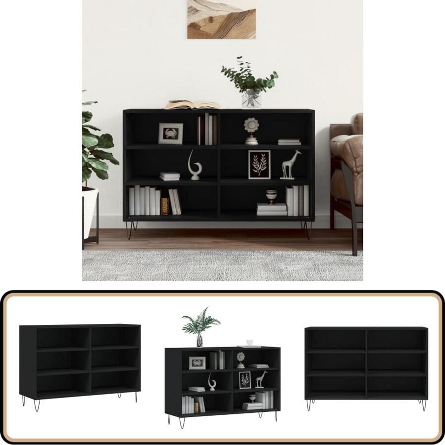 VidaXL Dressoir 103x35x70 cm Bewerkt Hout Zwart Dressoir Kast Opbergkast Houten Dressoir Zwart Dressoir - Foto 2