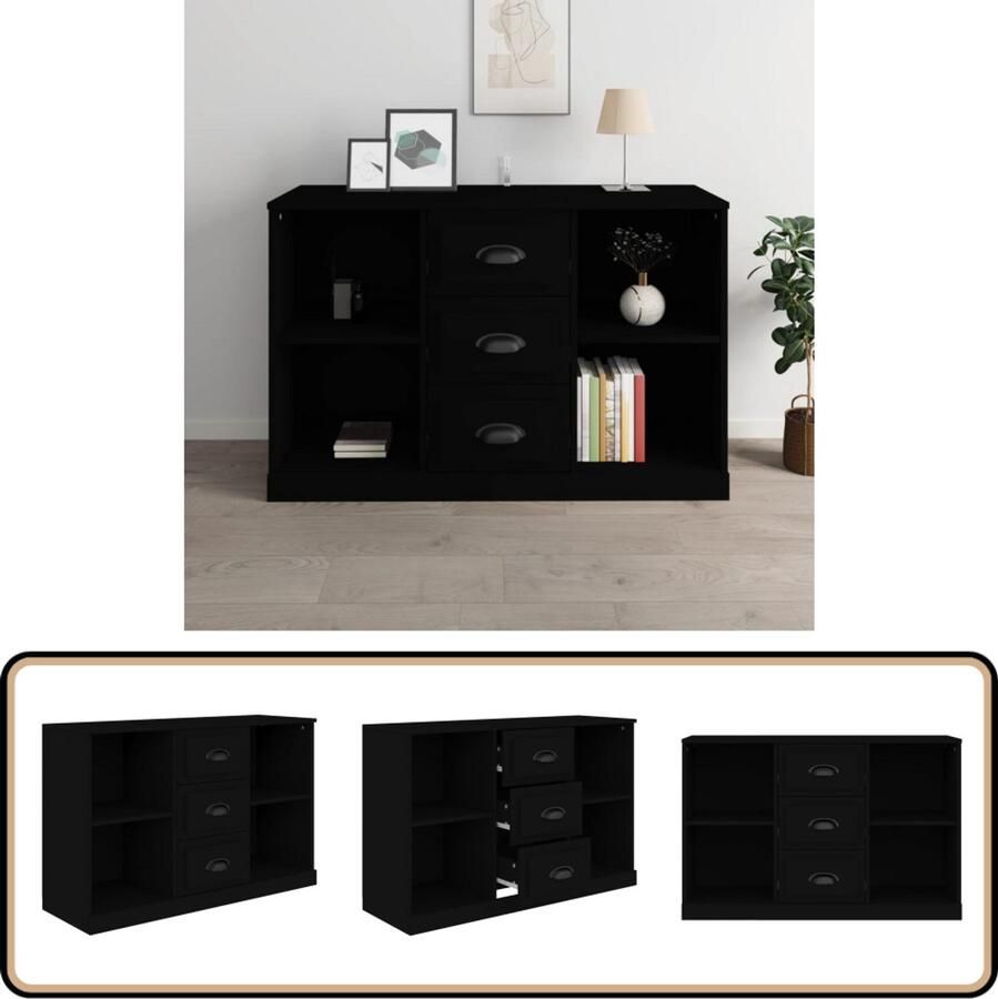 VidaXL Dressoir Zwart 104 5x35 5x67 5 cm Bewerkt hout Dressoir Bijzettafel Kast Zwarte Kast Houten Dressoir