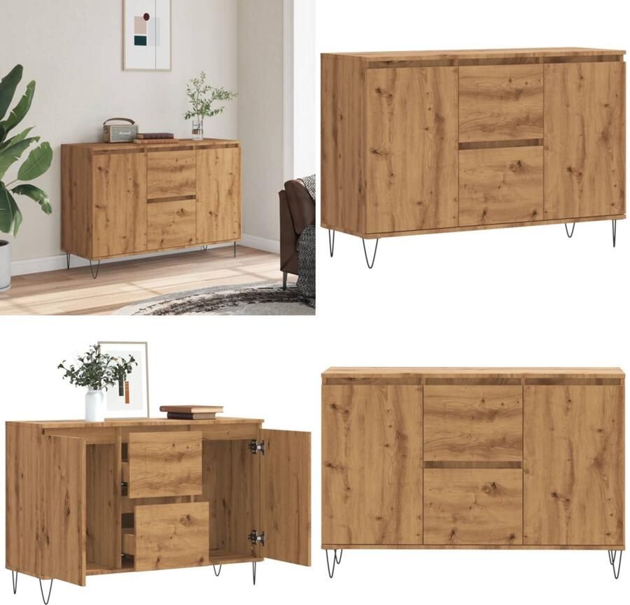 VidaXL Dressoir 104x35x70 cm bewerkt hout artisanaal eikenkleurig Dressoir Dressoirs Opbergkast Buffet