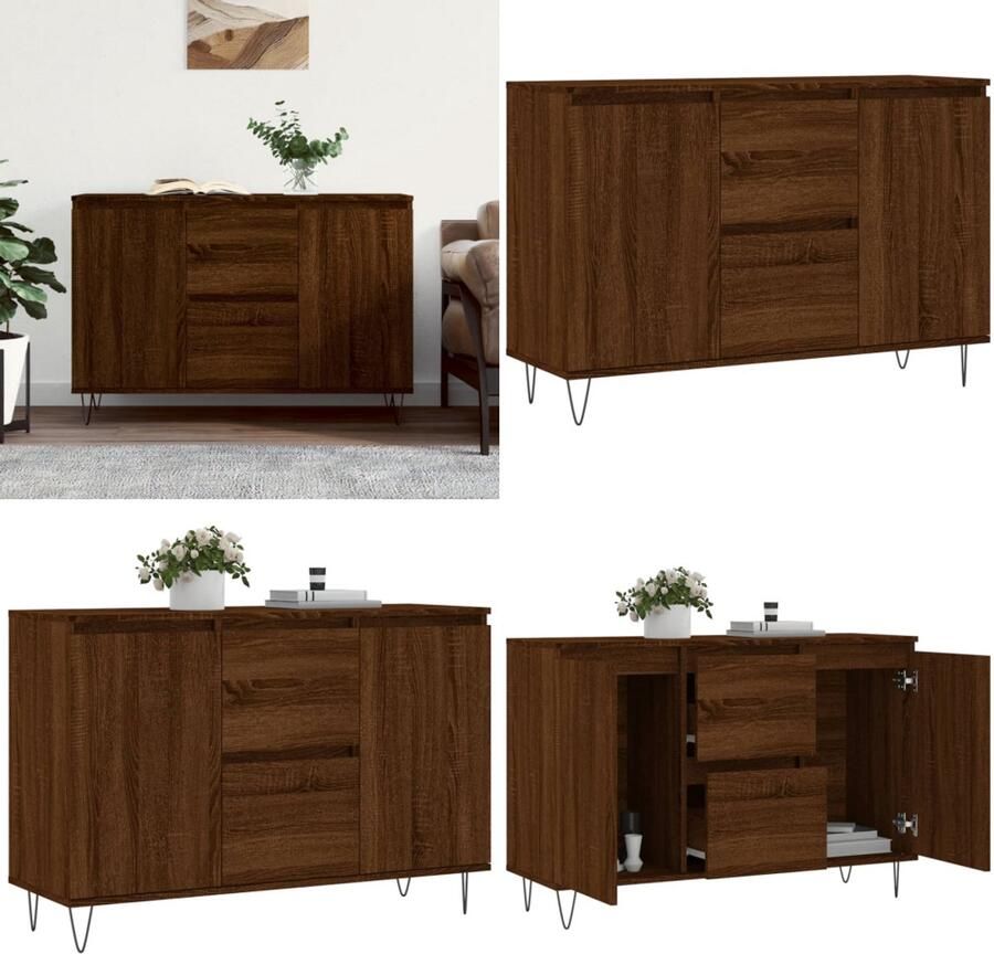VidaXL Dressoir 104x35x70 cm bewerkt hout bruin eikenkleur Dressoir Dressoirs Opbergkast Buffet