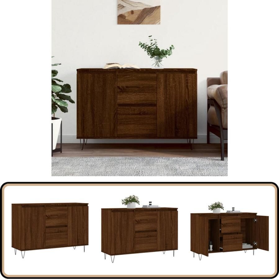 VidaXL Dressoir Bruin Eiken 104x35x70 cm Dressoir Kast Houten Dressoir Bruine Eiken Opbergkast