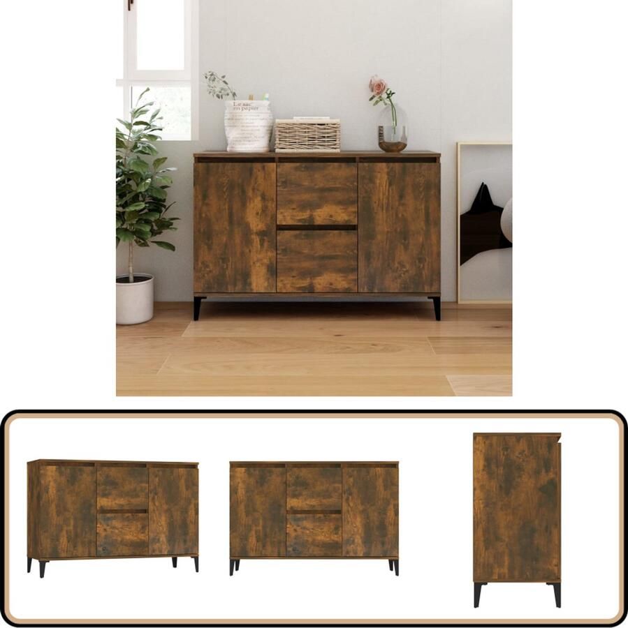 VidaXL Dressoir Gerookt Eiken 104x35x70 cm Dressoir Kast Houten Dressoir Gerookt Eiken Opbergkast