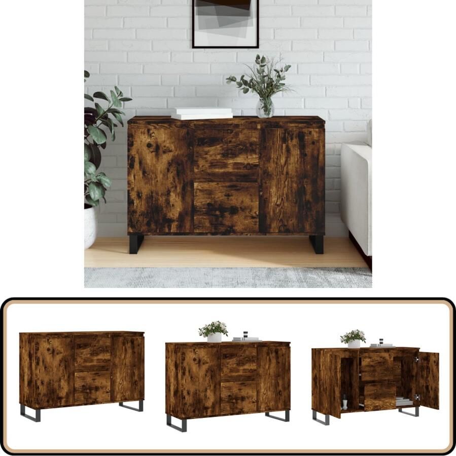 VidaXL Dressoir 104x35x70cm Gerookt Eiken Dressoir Opbergkast Kast Houten Dressoir Vintage Dressoir - Foto 2