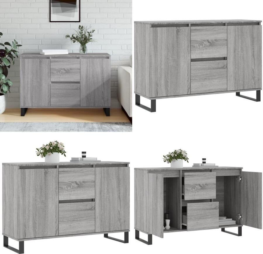 VidaXL Dressoir 104x35x70 cm bewerkt hout grijs sonoma eikenkleurig Dressoir Dressoirs Opbergkast Buffet