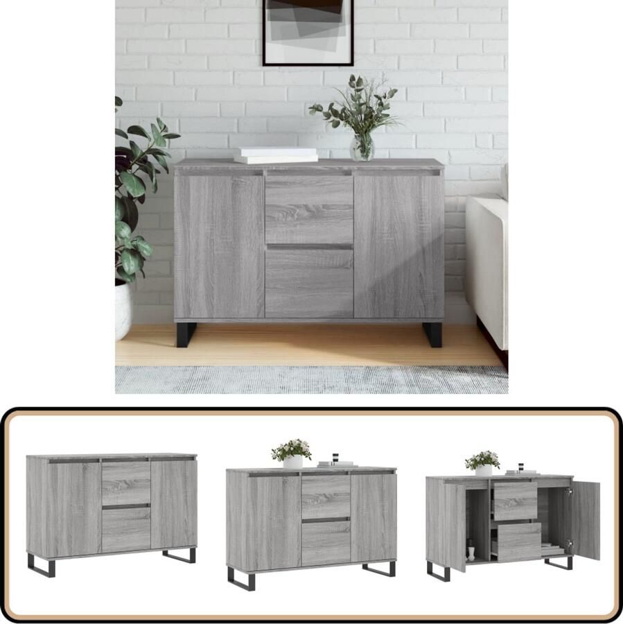 VidaXL Dressoir 104x35x70cm Grijs Sonoma Eiken Dressoir Kast Opbergkast Salontafel Houten Dressoir