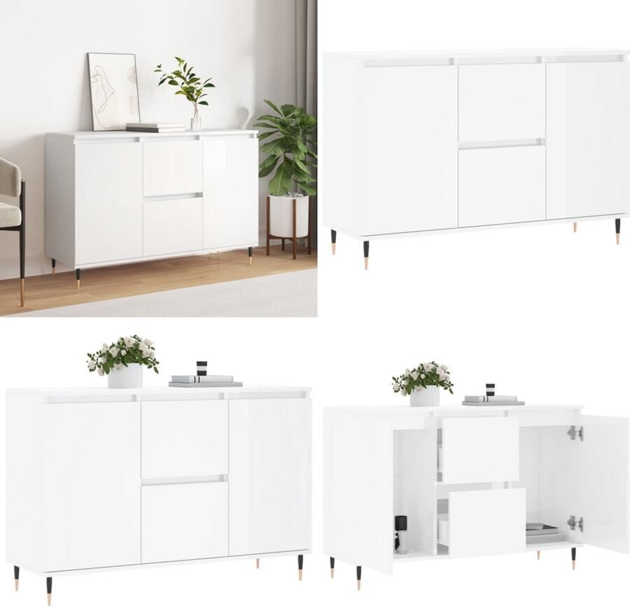 VidaXL Dressoir 104x35x70 cm bewerkt hout hoogglans wit Dressoir Dressoirs Opbergkast Buffet
