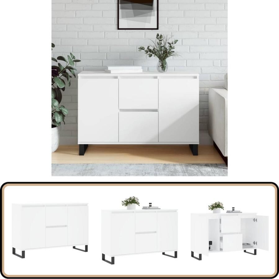 VidaXL Dressoir 104x35x70 cm Bewerkt hout Wit Dressoir Buffetkast Witte Kast Houten Dressoir Opbergkast - Foto 2