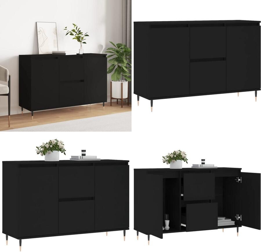 VidaXL Dressoir 104x35x70 cm bewerkt hout zwart Dressoir Dressoirs Opbergkast Buffet - Foto 2
