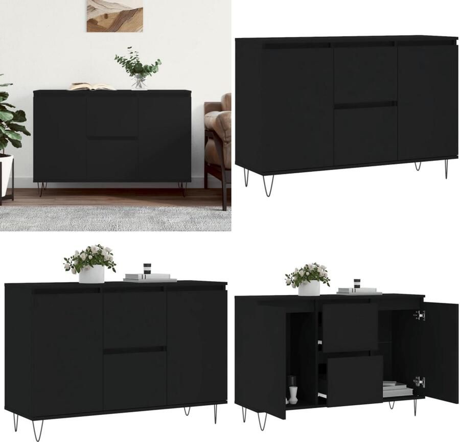 VidaXL Dressoir 104x35x70 cm bewerkt hout zwart Dressoir Dressoirs Opbergkast Buffet